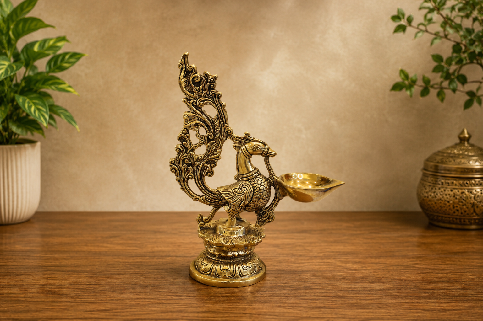 PEACOCK DIYA WITH BASE 