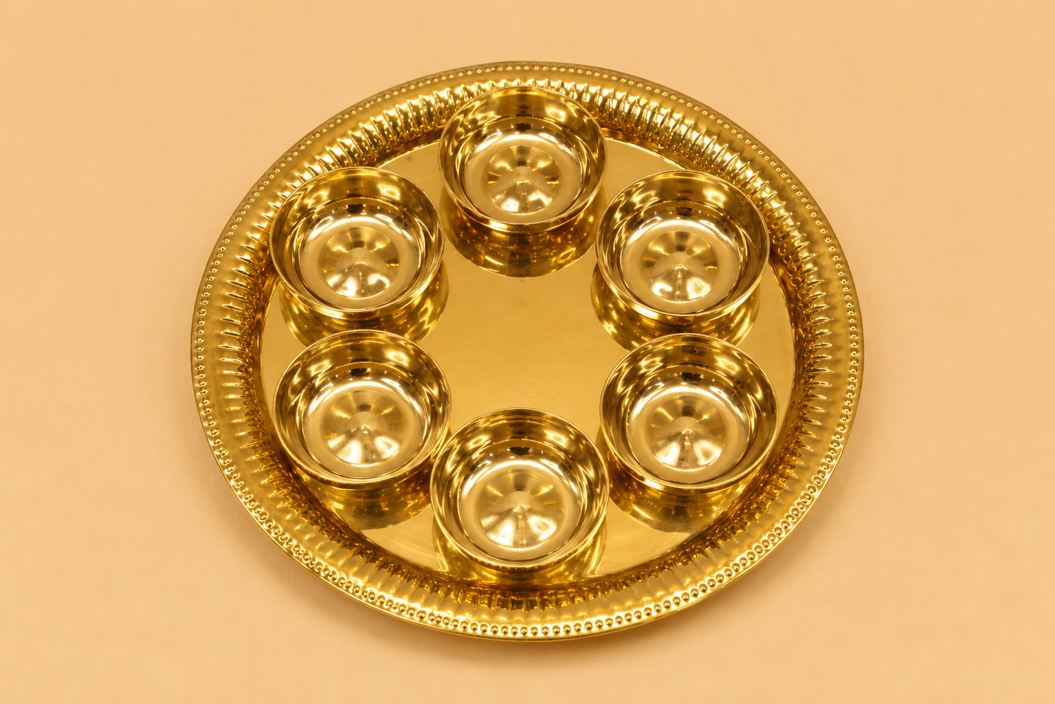 BRASS THALI WITH 9 BOWL